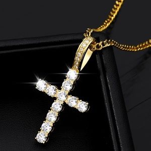 New 18k gold plated ice cut Cross necklaces